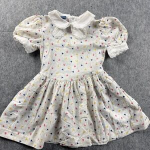 Polli Flinders Dress Girls 5X White Vintage Geometric Triangle Print Puff Sleeve